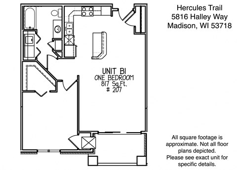 Floor plan for 1 bed, 1 bath, 813 sqft